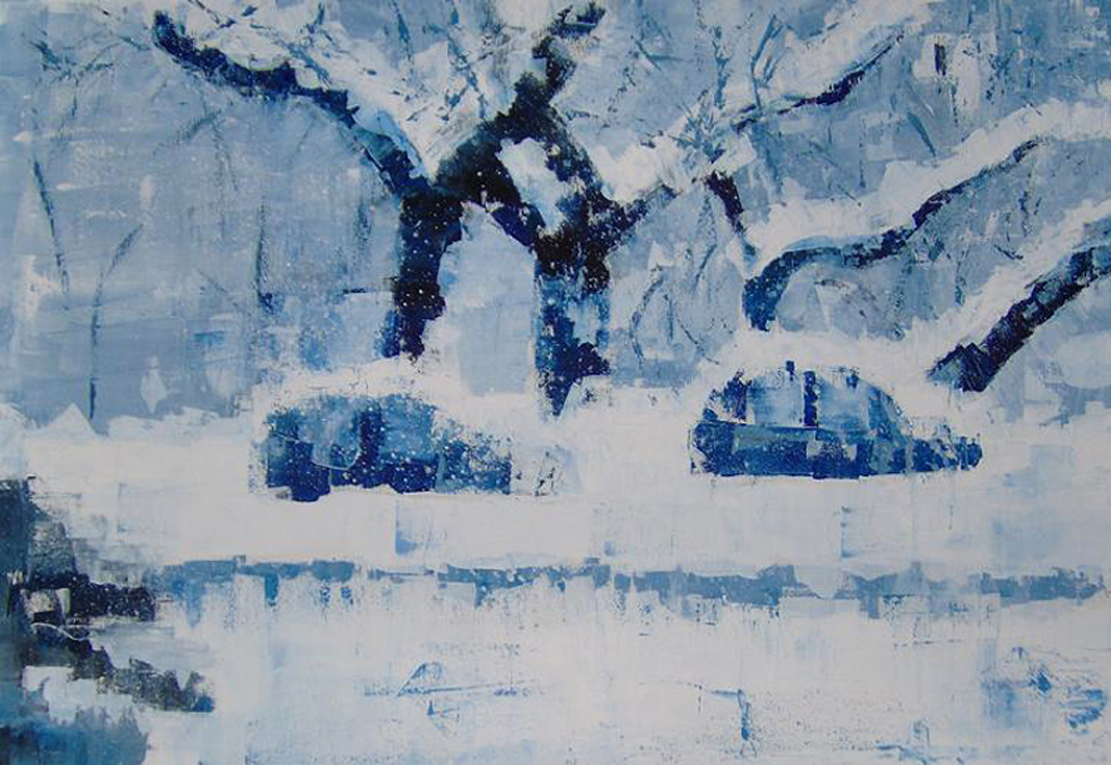 Macchine sotto la neve - Opera di Vittoria Nidasio