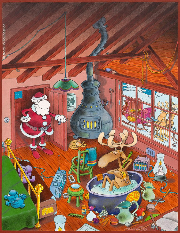 Babbo Natale e la renna - Illustrazione di Mordillo (@Mordillo Foundation)
