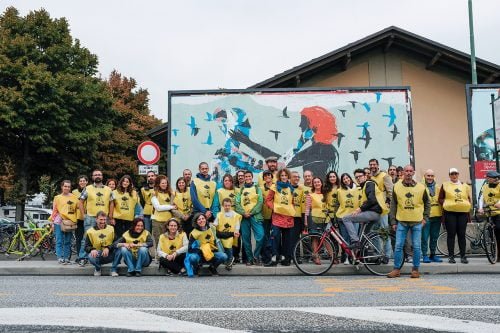 Foto di gruppo alla biciclettata di Affiche con Elisa Talentino - Foto di Michele Prosperi