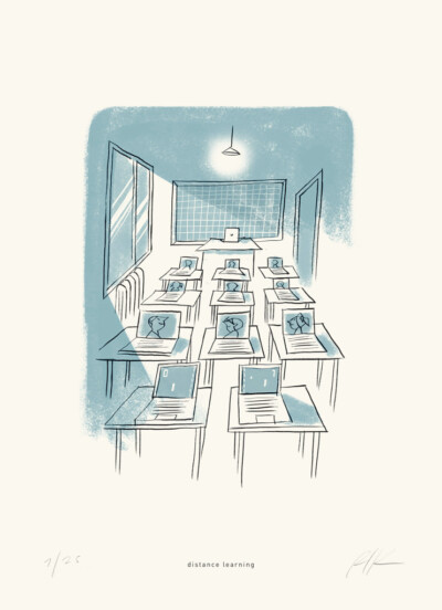Distance learning - Illustrazione di Riccardo Guasco (Stay at home)