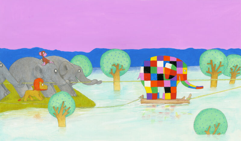 david-mckee-Elmer-and-the-flood Illustrazione di David McKee
