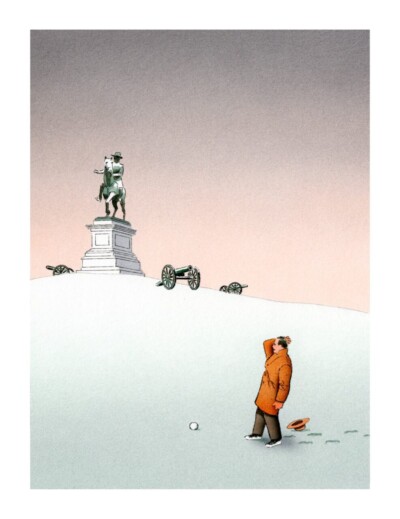 Cannon Ball in Winter Illustrazione di Guy Billout